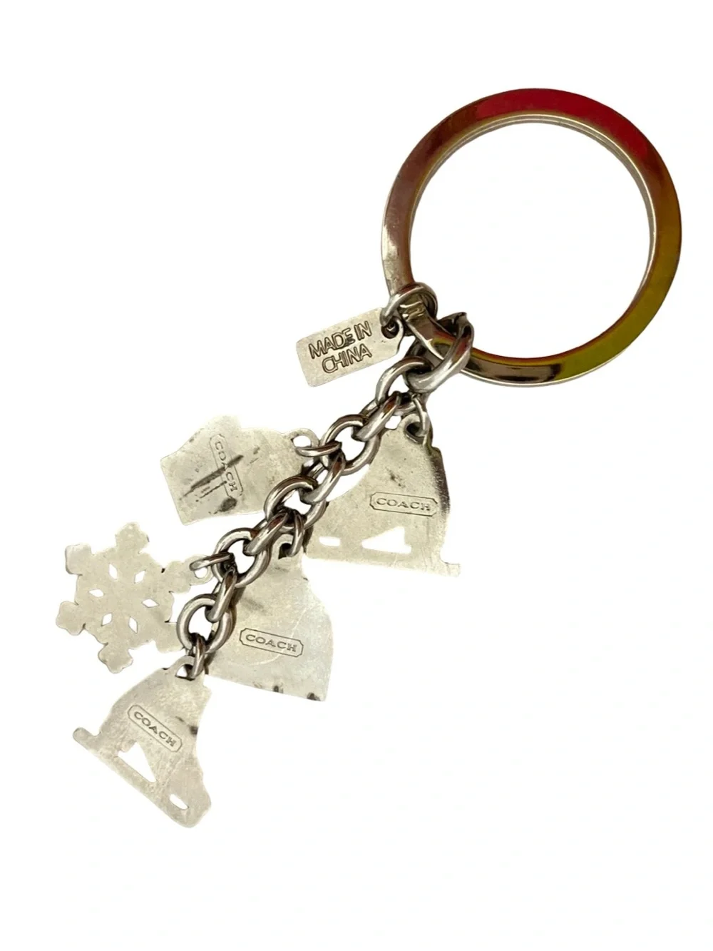 Coach Winter Themed Keychain Vintage Y2K Ice Skates Snowflakes Mittens Silver